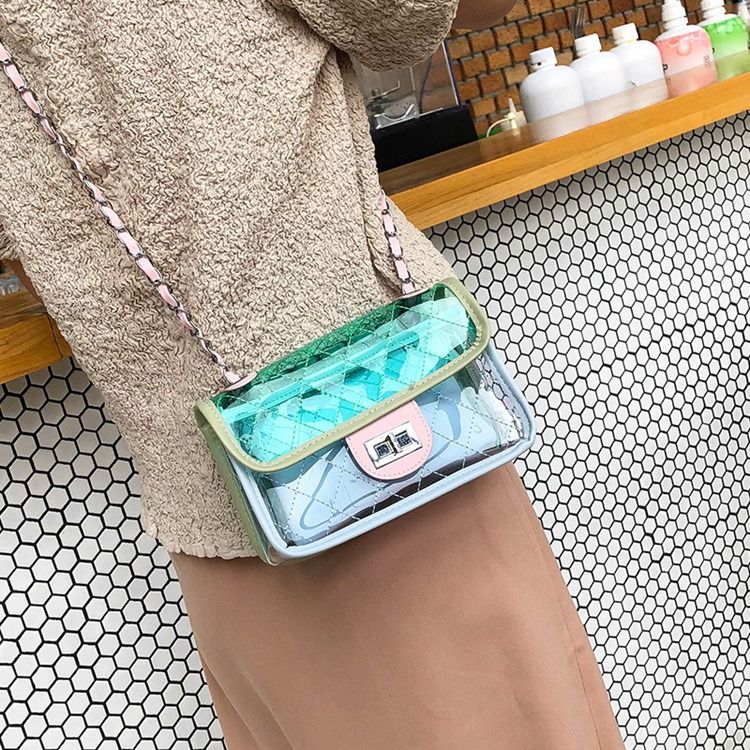 Pu Plaid Chain Spring Flap Crossbody Tasker