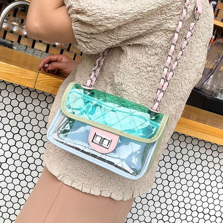 Pu Plaid Chain Spring Flap Crossbody Tasker