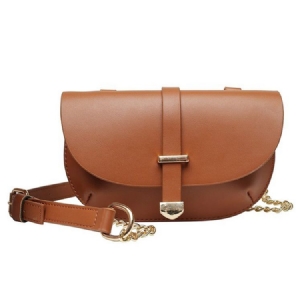 Pu Plain Half Moon Saddle Crossbody Bag