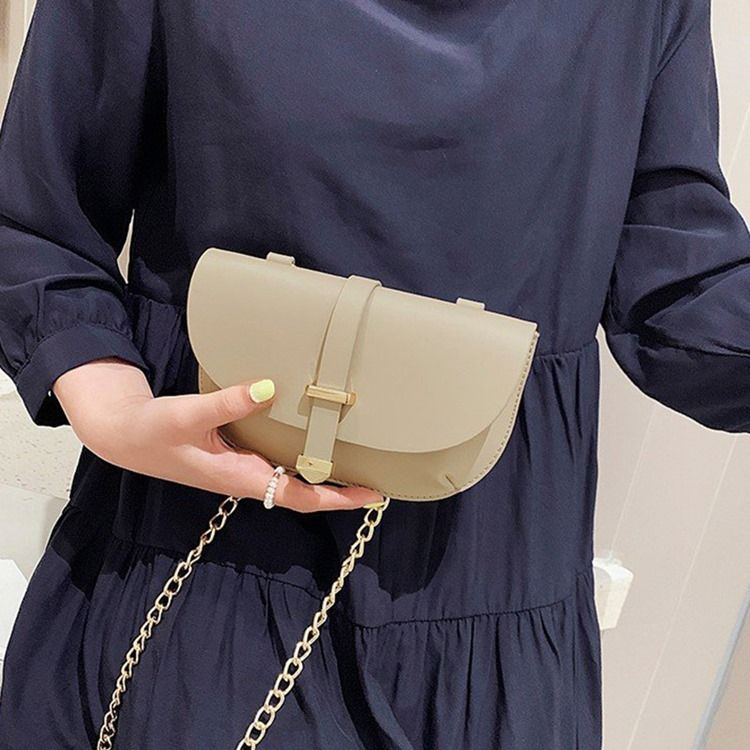 Pu Plain Half Moon Saddle Crossbody Bag