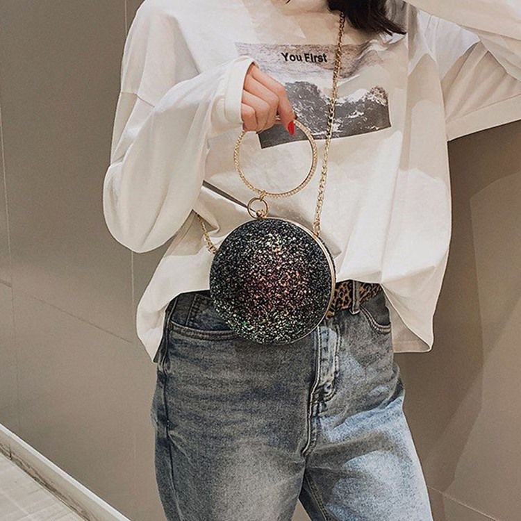 Sequin Rhinestone Circular Tote Tasker