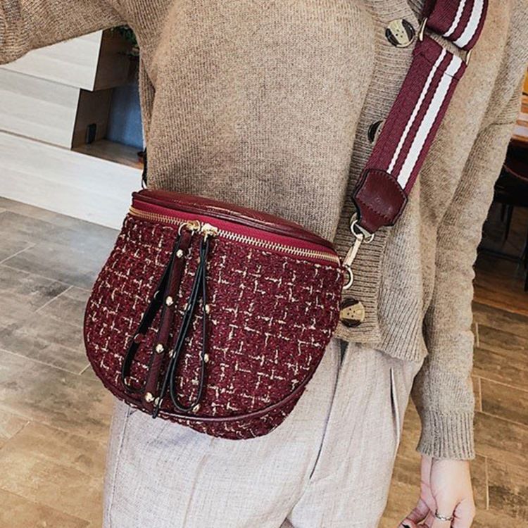 Uldblandinger Plaid Tråd Sadel Crossbody Tasker