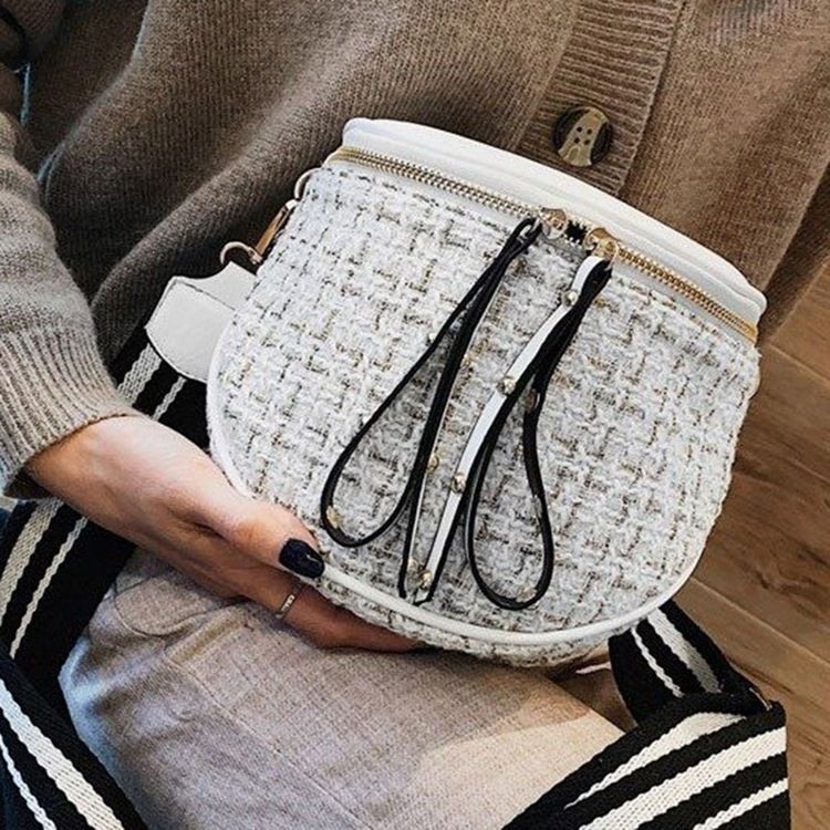 Uldblandinger Plaid Tråd Sadel Crossbody Tasker