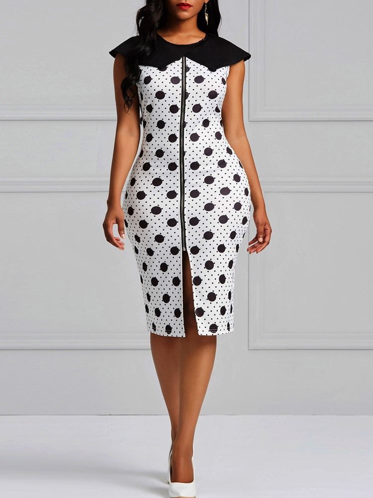 Bodycon Polka Dots Lynlås Kvinders Kjole