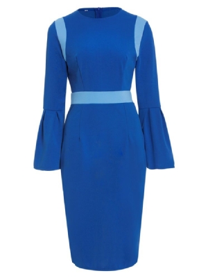 Color Block Flare Sleeve Women's Sheath Dress