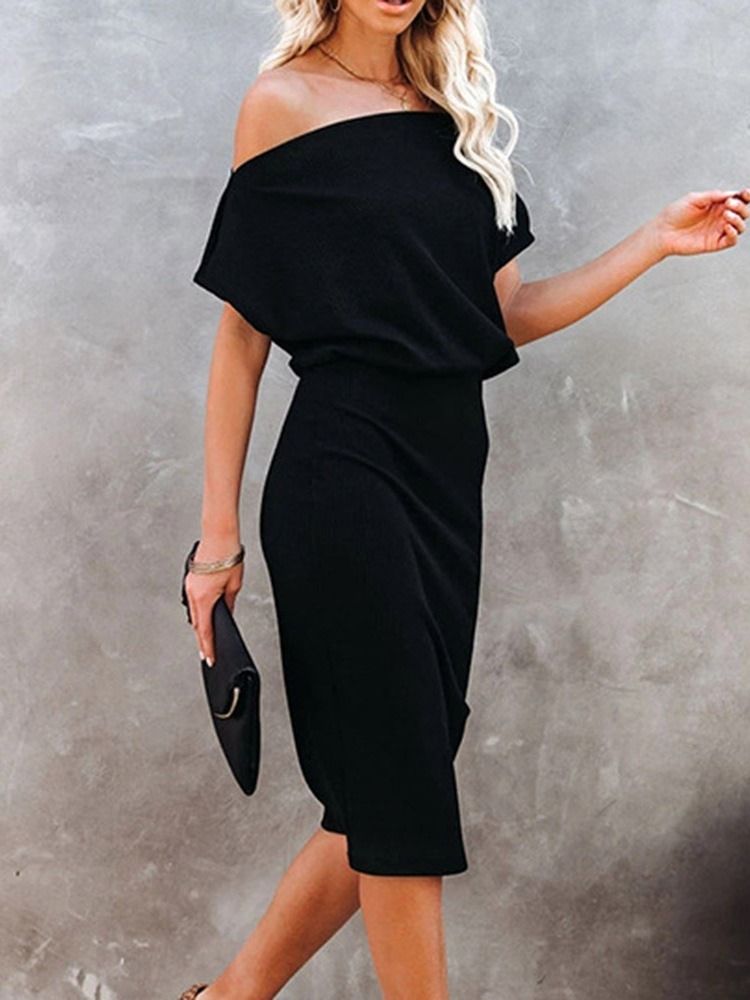 Kortærmet Off Shoulder Mid-calf Summer Kvinders Sexet Kjole