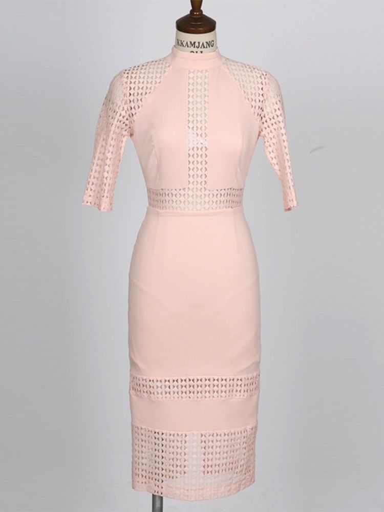 Kvinder Pink Hollow Patchwork Bodycon Kjole