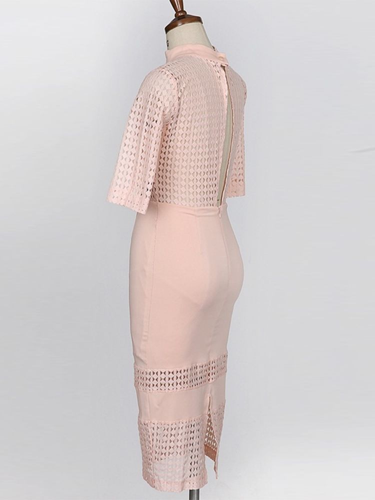 Kvinder Pink Hollow Patchwork Bodycon Kjole