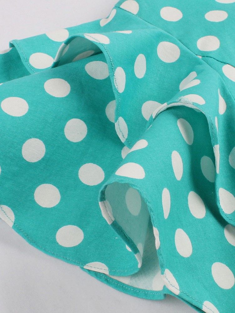 Kvinder Polka Dots Petal Ærme Knælang Bodycon Kjole