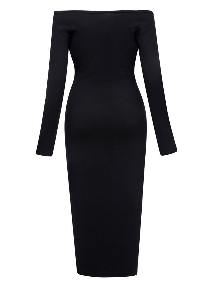 Kvinder Slash Neck Button Plain Bodycon Kjole