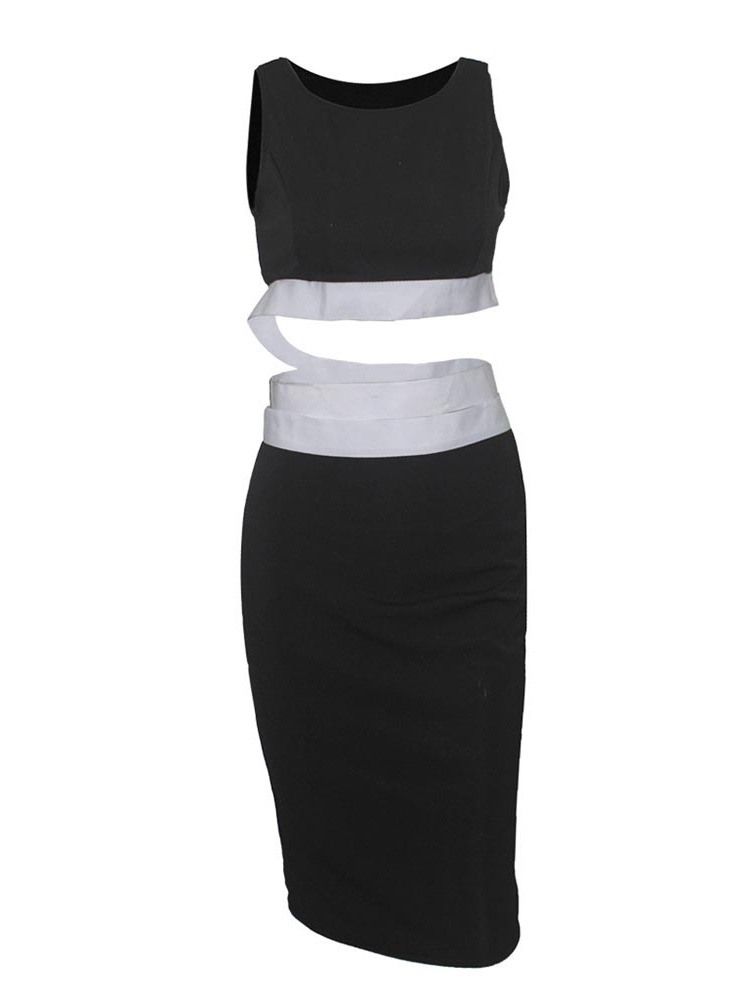 Kvinders Bodycon Color Block Sexet Patchwork Ærmeløs Kjole