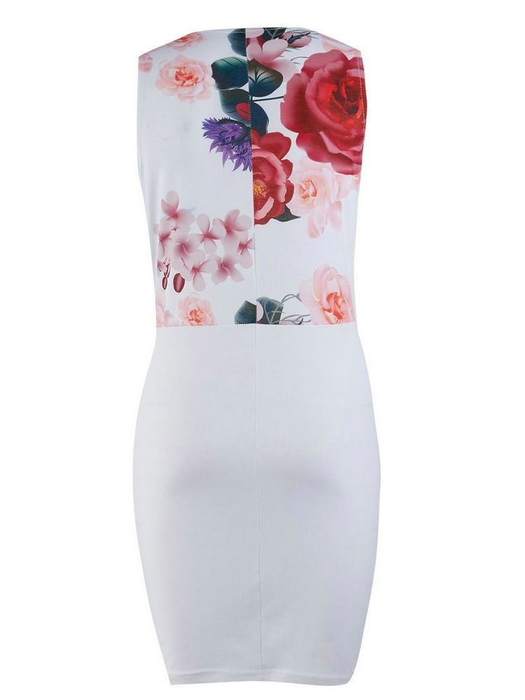 Kvinders Bodycon Floral Patchwork Pocket V-neck Over Dress