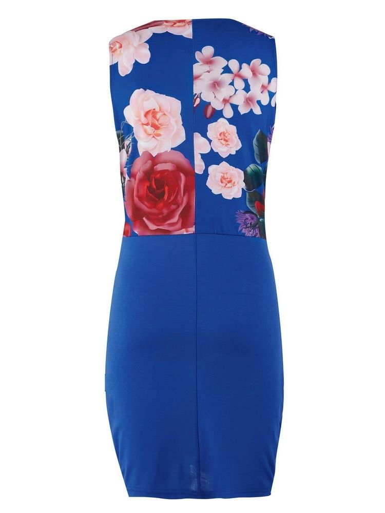 Kvinders Bodycon Floral Patchwork Pocket V-neck Over Dress