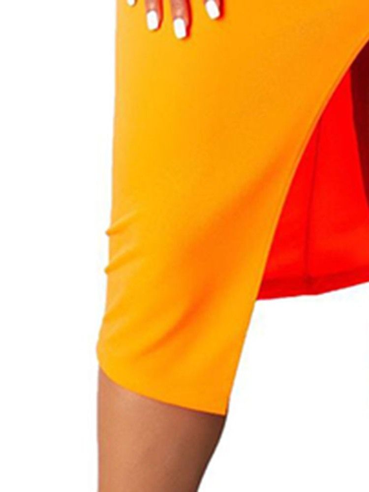 Kvinders Bodycon Stropløs Split Plain Mid Talje Orange Kjole