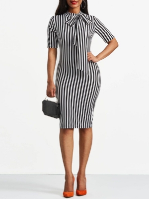 Kvinders Bowknot Bow Collar Stripe Bodycon Kjole