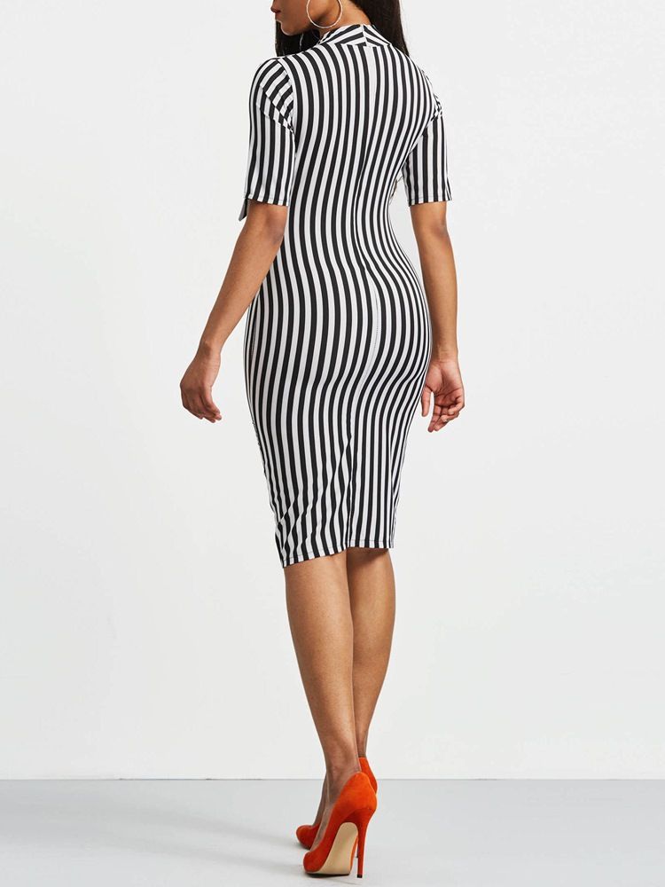 Kvinders Bowknot Bow Collar Stripe Bodycon Kjole