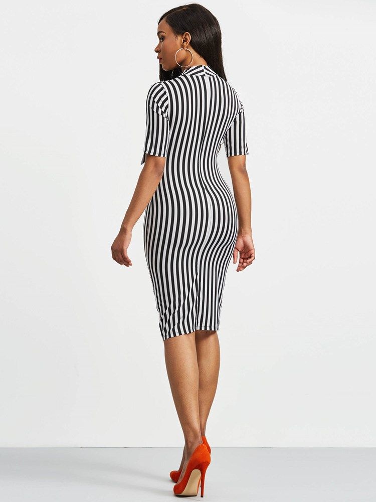 Kvinders Bowknot Bow Collar Stripe Bodycon Kjole