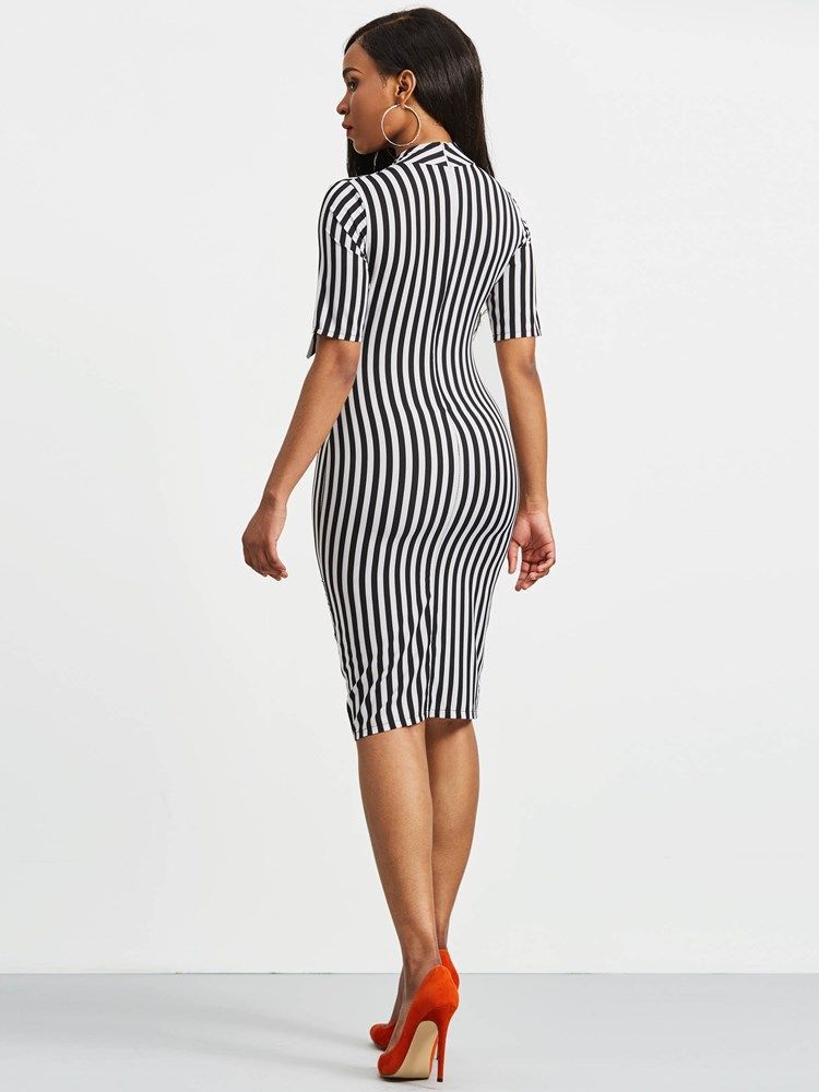 Kvinders Bowknot Bow Collar Stripe Bodycon Kjole