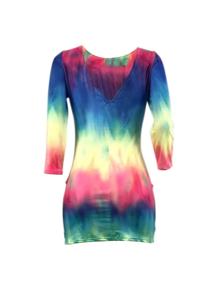 Kvinders Gradient Tie-dye Rund Hals Halterneck Mode Normal Kjole