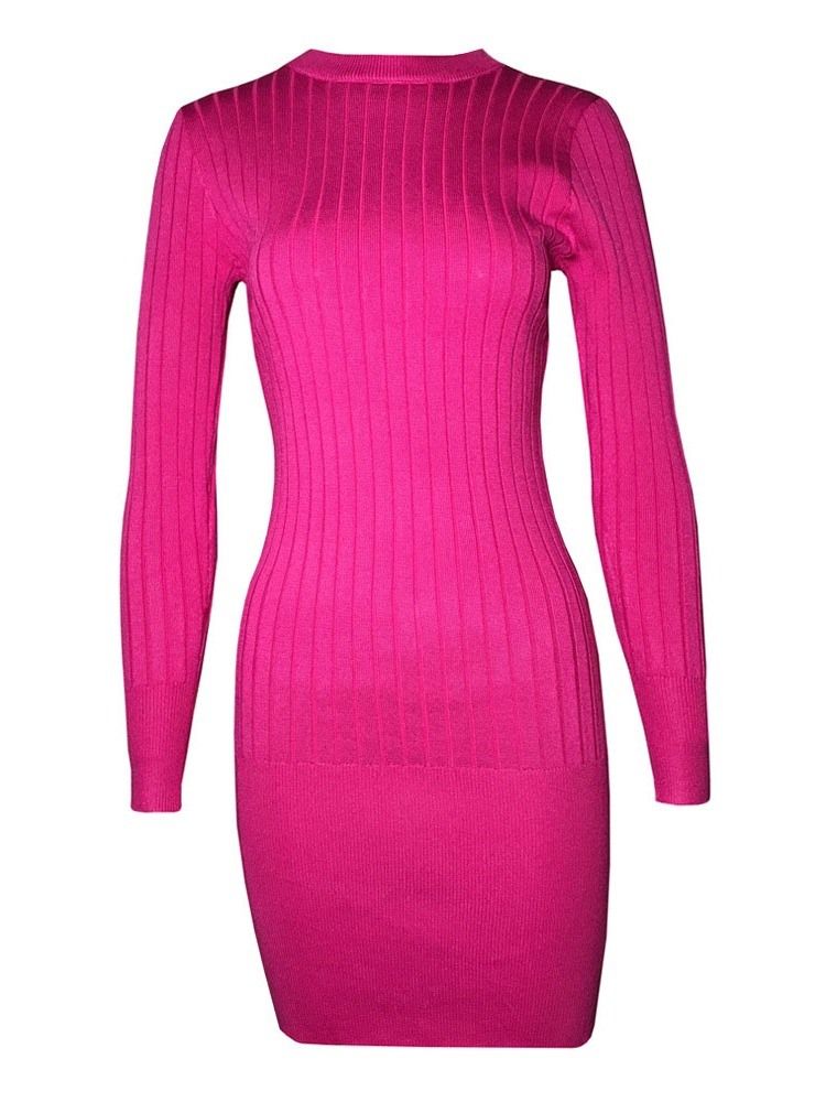 Kvinders Langærmet Kjole Med Rund Hals Bodycon Pullover