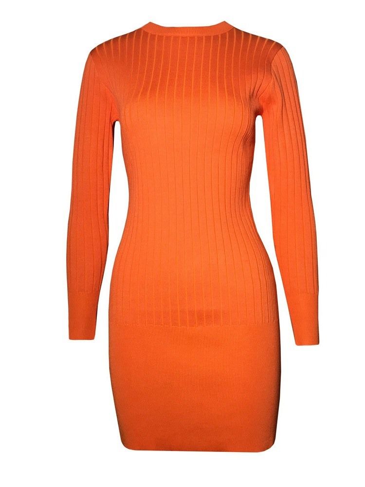 Kvinders Langærmet Kjole Med Rund Hals Bodycon Pullover