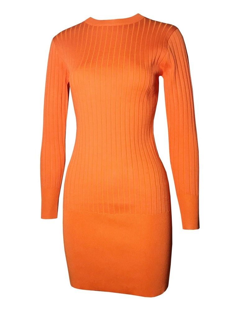 Kvinders Langærmet Kjole Med Rund Hals Bodycon Pullover