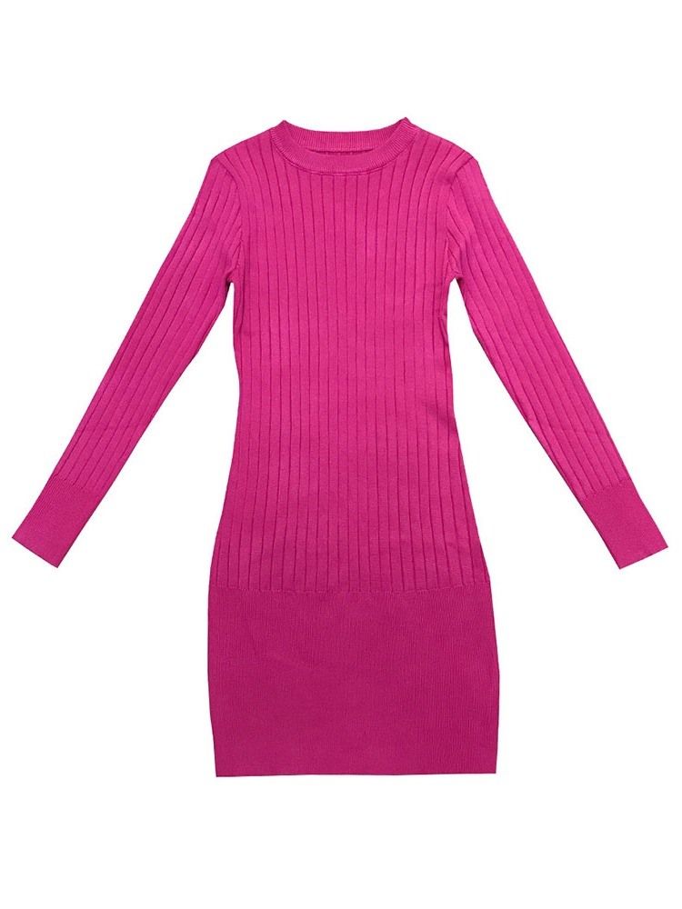 Kvinders Langærmet Kjole Med Rund Hals Bodycon Pullover