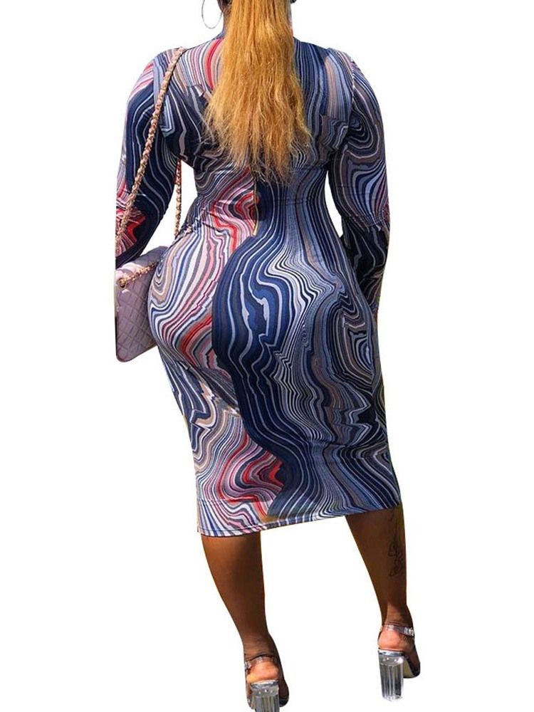 Kvinders Langærmet Print Mid-kalv Normal Bodycon Kjole