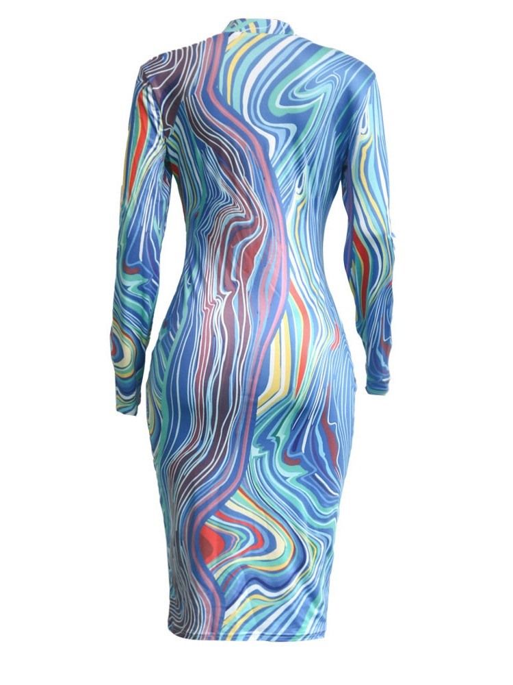 Kvinders Langærmet Print Mid-kalv Normal Bodycon Kjole