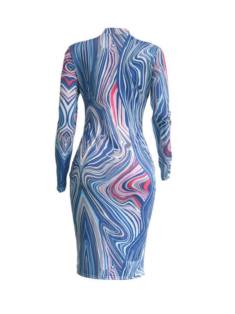 Kvinders Langærmet Print Mid-kalv Normal Bodycon Kjole