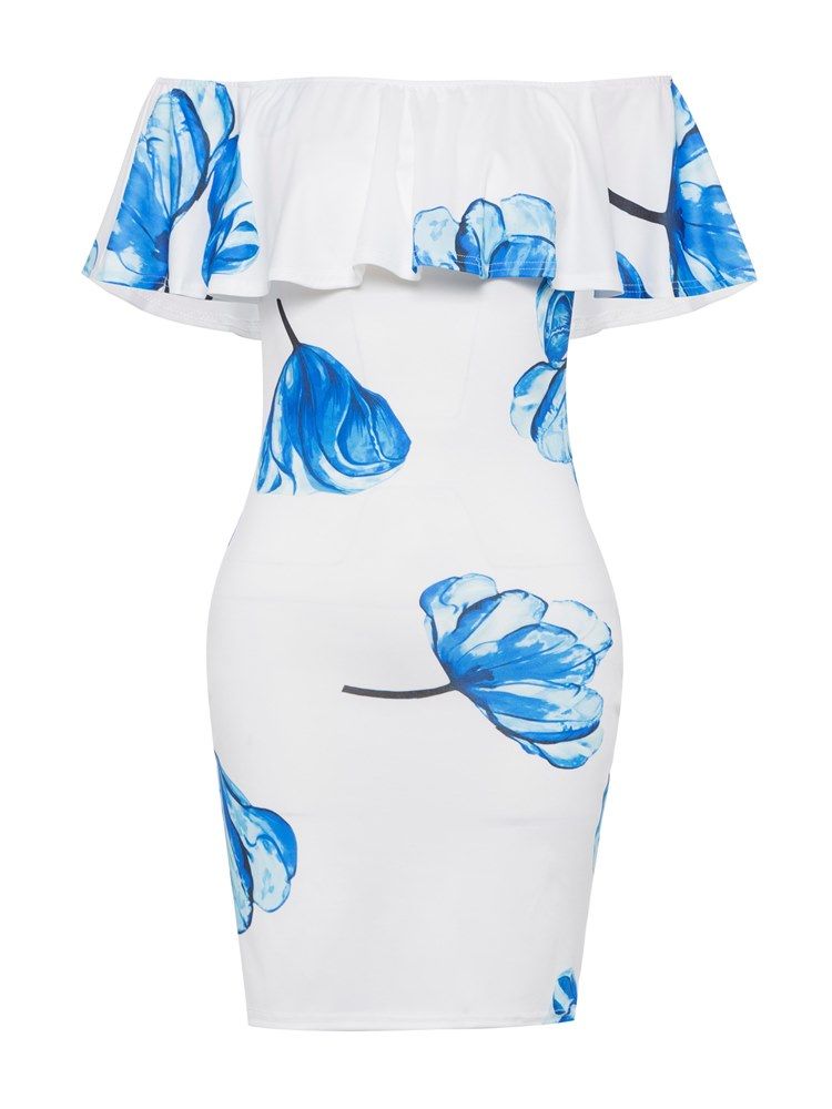 Kvinders Off Shoulder Floral Flæser Backless Bodycon Kjole