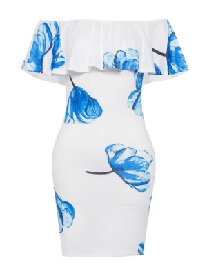 Kvinders Off Shoulder Floral Flæser Backless Bodycon Kjole