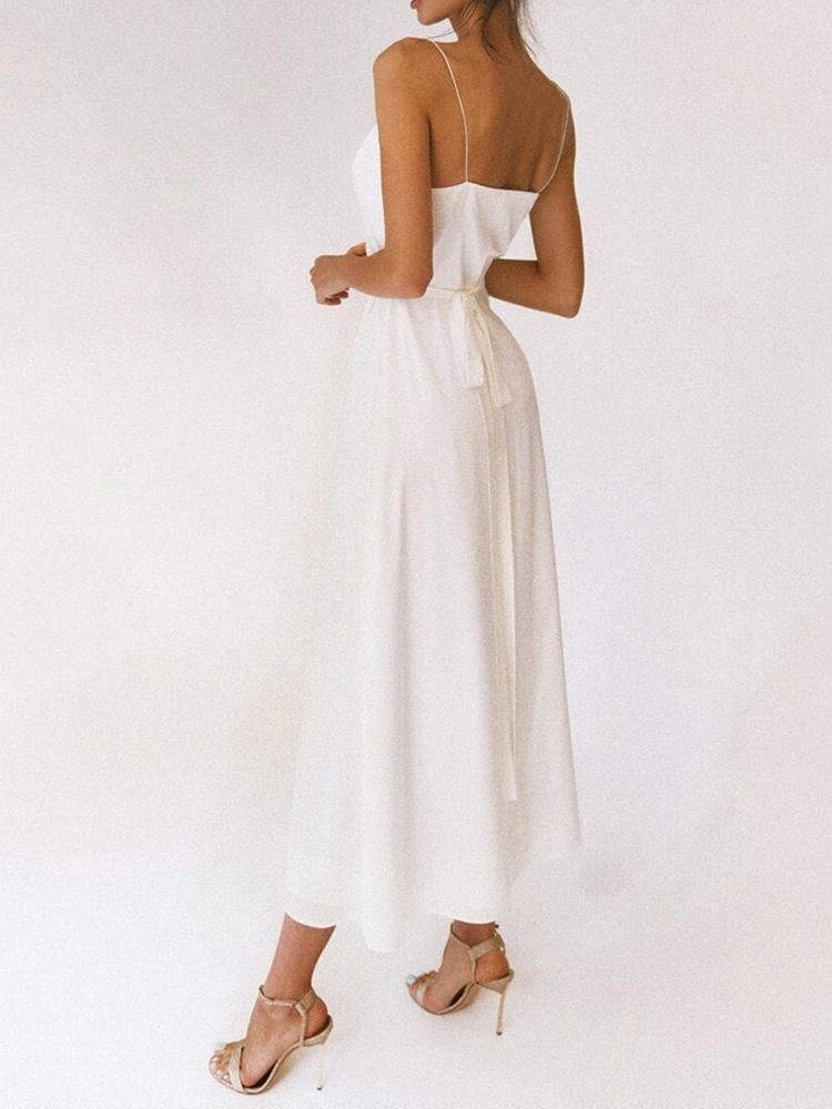 Mid-calv V-neck Backless Fashion Plain White Dress Beach Dresses For Women Wedding Guest Dress