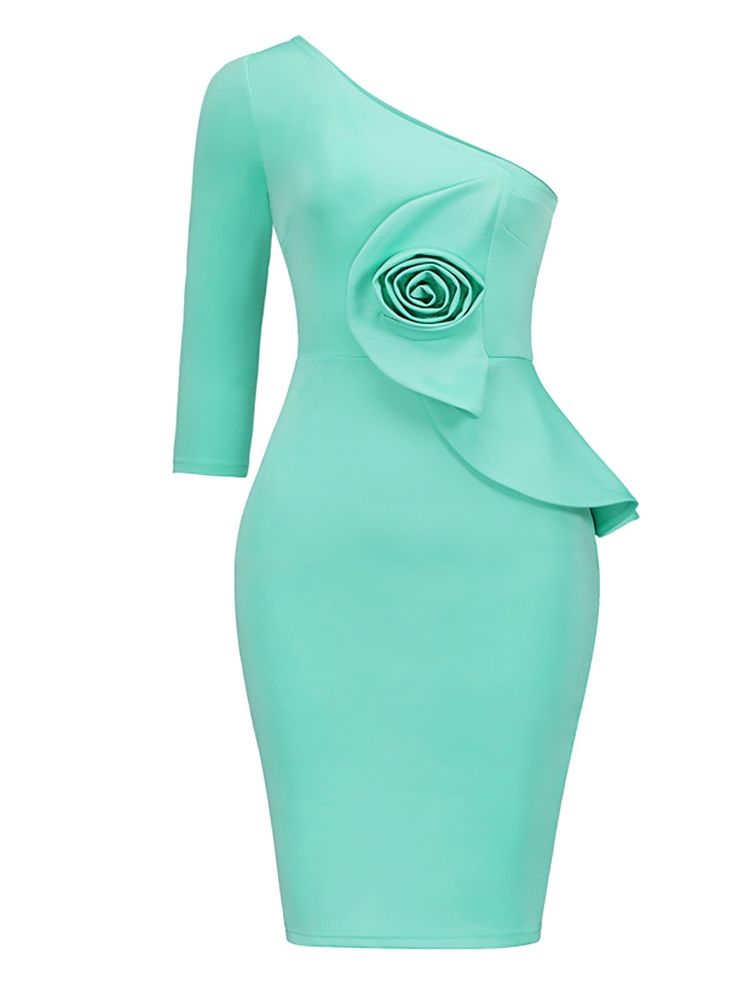 Oblique Collar Asymmetric Applique Bodycon Kjole Til Kvinder