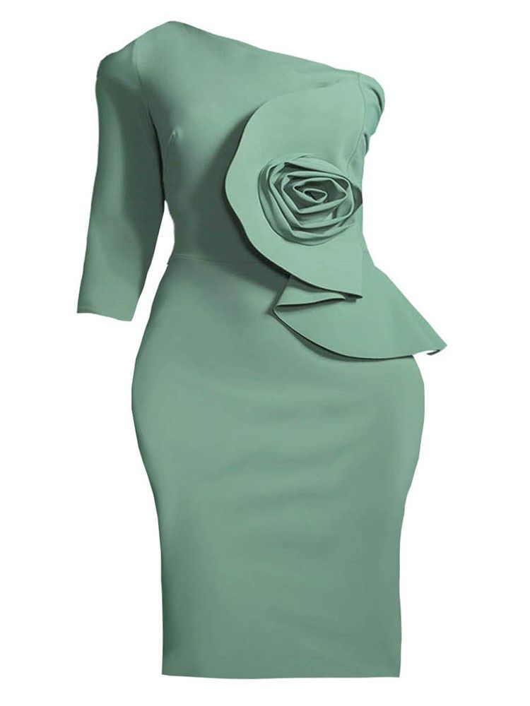 Oblique Collar Asymmetric Applique Bodycon Kjole Til Kvinder