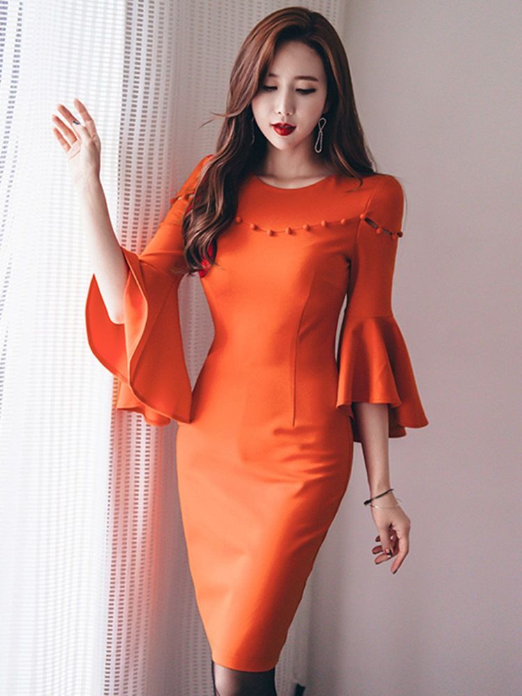 Ruffle Sleeve Patchwork Women's Bodycon Dress