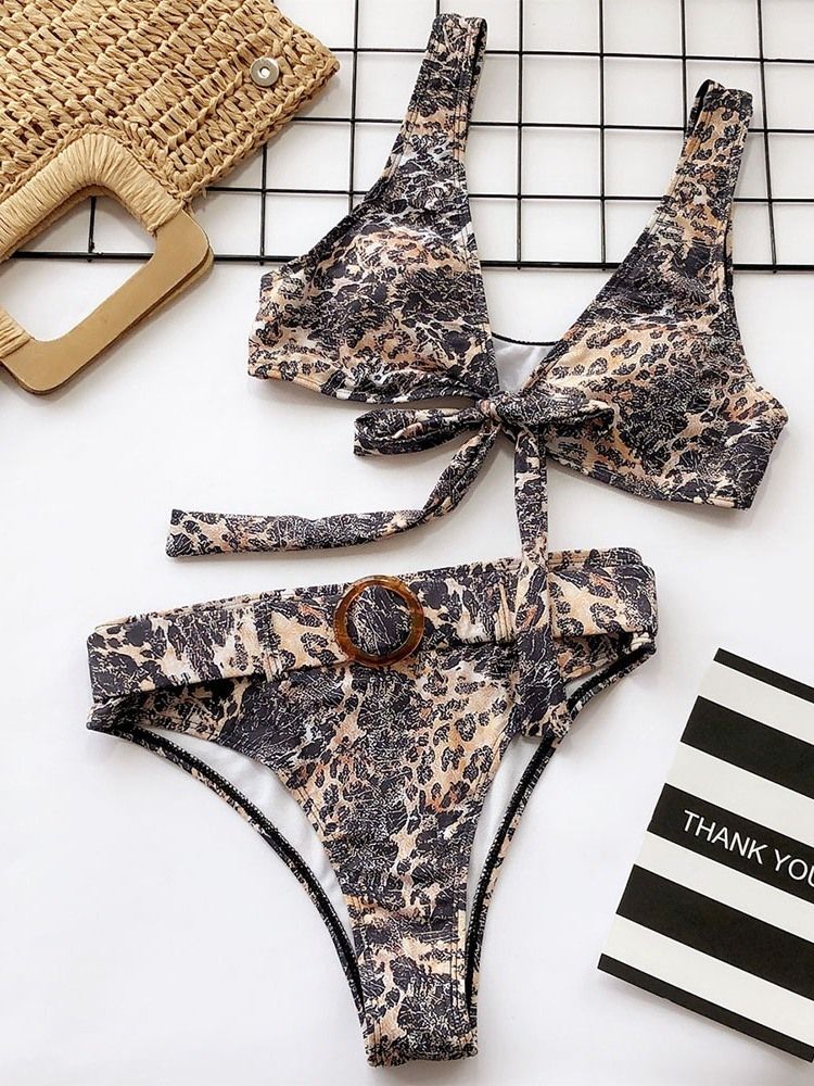 Bikinisæt Badetøj Med Farveblok Leopardprint