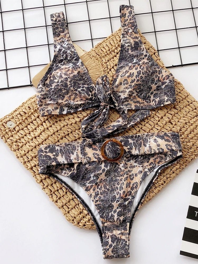 Bikinisæt Badetøj Med Farveblok Leopardprint