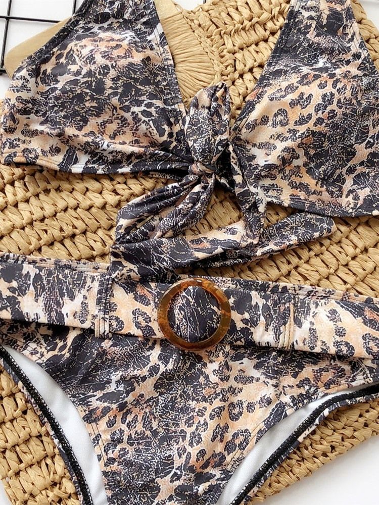 Bikinisæt Badetøj Med Farveblok Leopardprint