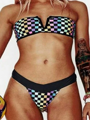 Kvinder Plaid Color Block Sexet Bikini-sæt