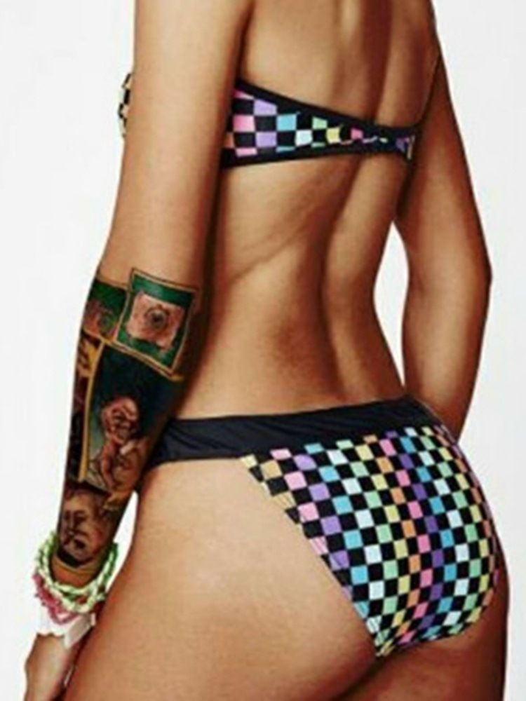 Kvinder Plaid Color Block Sexet Bikini-sæt