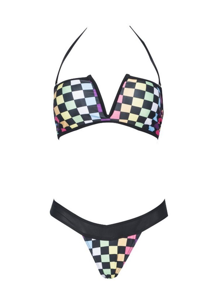 Kvinder Plaid Color Block Sexet Bikini-sæt