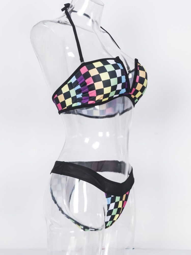 Kvinder Plaid Color Block Sexet Bikini-sæt