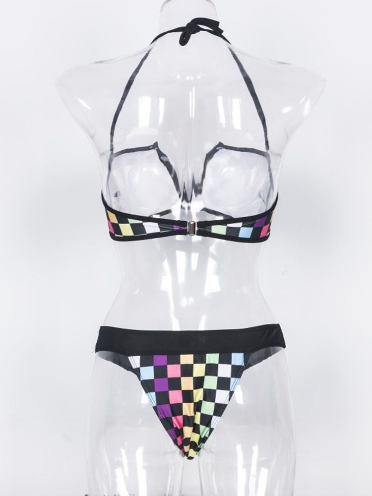 Kvinder Plaid Color Block Sexet Bikini-sæt