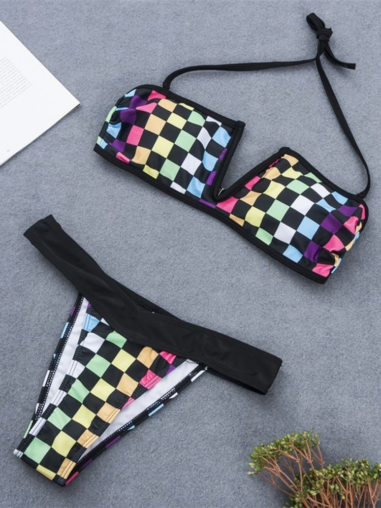 Kvinder Plaid Color Block Sexet Bikini-sæt