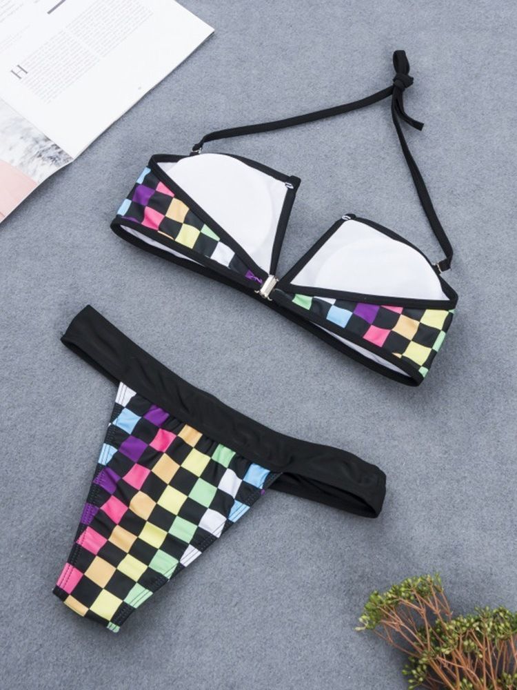 Kvinder Plaid Color Block Sexet Bikini-sæt