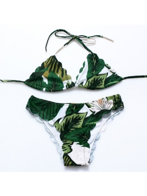 Kvinder Plant Leaf Print Halter Bikini Dragter