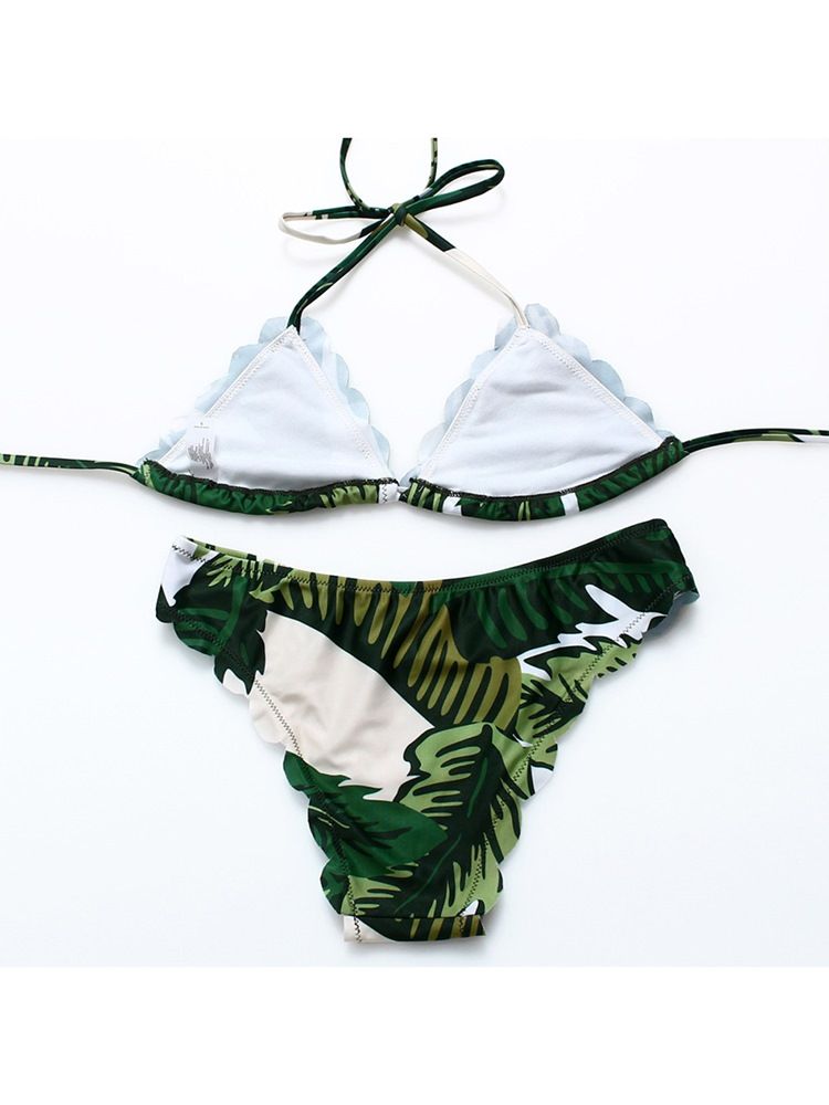 Kvinder Plant Leaf Print Halter Bikini Dragter