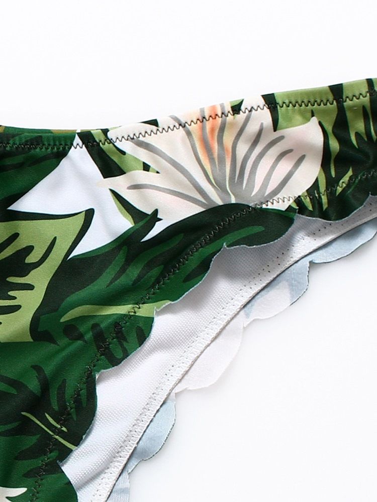 Kvinder Plant Leaf Print Halter Bikini Dragter