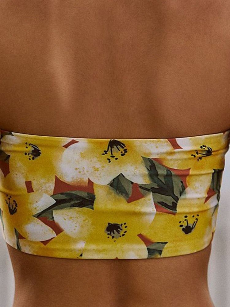 Kvinders Farveblok Bikini Sæt Print Blomster Badetøj